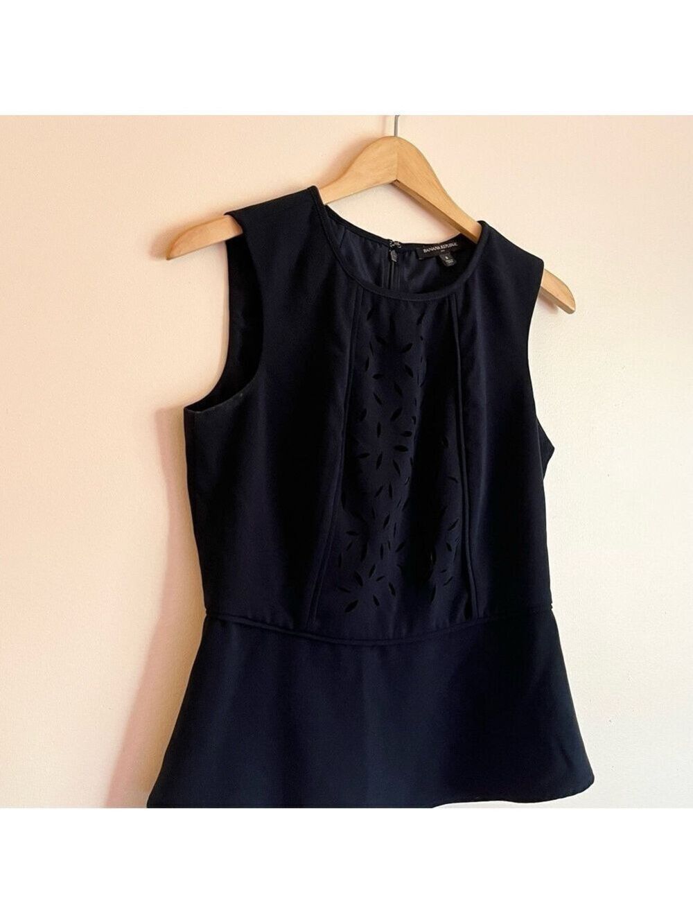 Banana Republic Midnight Navy Blue Sleeveless Blouse peplum cut outs